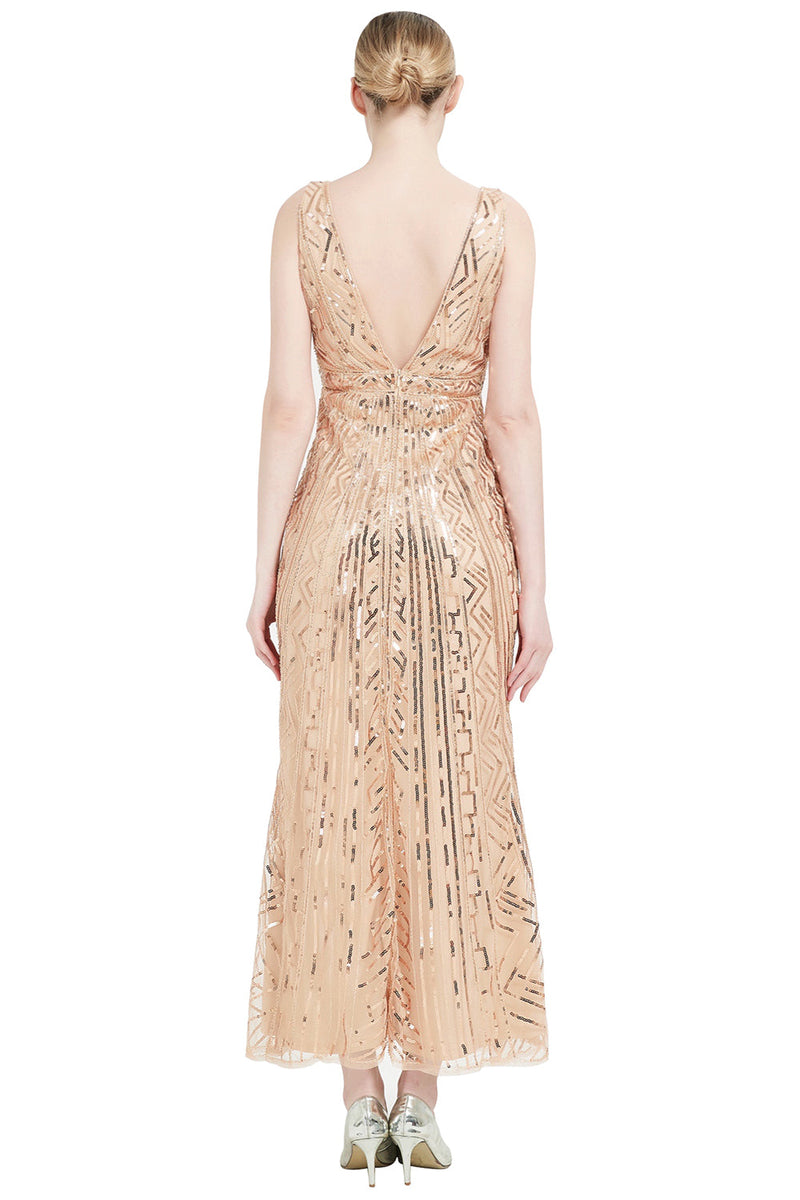 Load image into Gallery viewer, Sheath Black Pink Sequin V-Neck Formal Dress