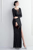 Load image into Gallery viewer, Sequin Black Long Sleeves Prom Dress With Slit