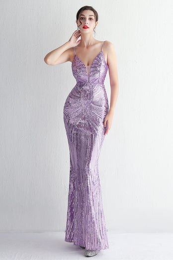 Sparkly Light Green Sequins Spaghetti Straps Evening Dress