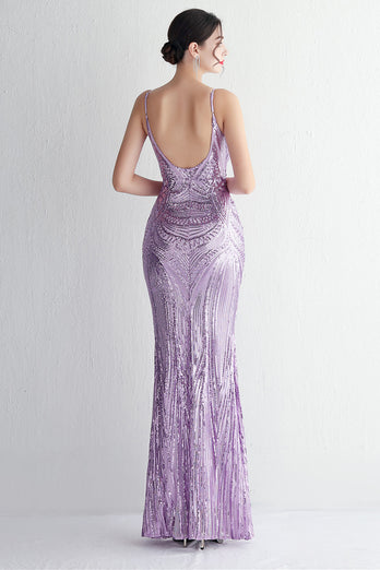 Sparkly Light Green Sequins Spaghetti Straps Evening Dress