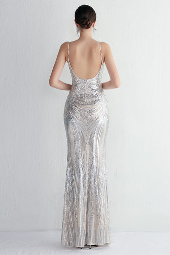 Sparkly Light Green Sequins Spaghetti Straps Evening Dress