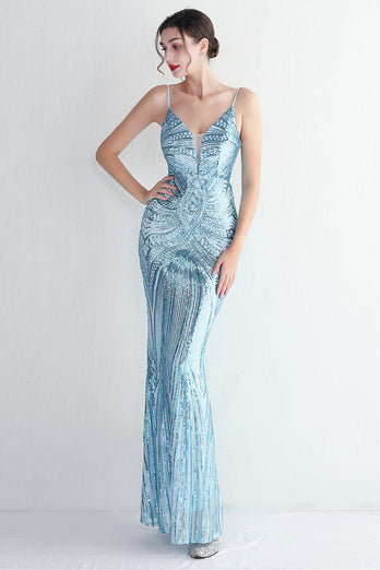 Sparkly Light Green Sequins Spaghetti Straps Evening Dress