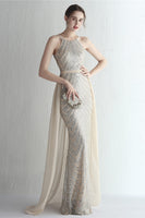 Load image into Gallery viewer, Halter Apricot Sparkly Sequins Prom Dress