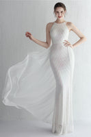 Load image into Gallery viewer, Halter Apricot Sparkly Sequins Prom Dress