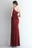 Load image into Gallery viewer, One Shoulder Blush Sequined Evening Dress With Slit