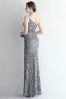 Load image into Gallery viewer, One Shoulder Blush Sequined Evening Dress With Slit