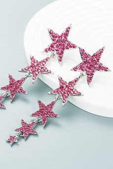 Fuchsia Five-Pointed Stars Prom Earrings