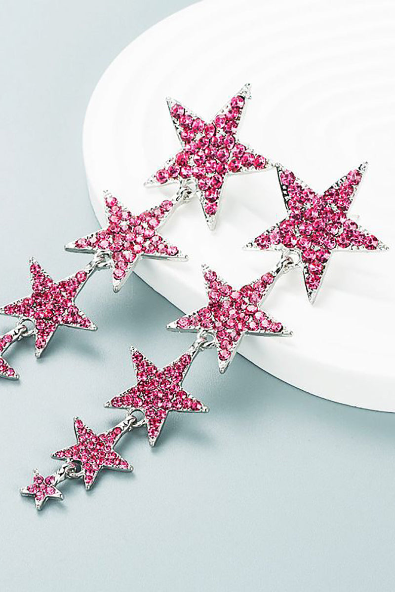 Load image into Gallery viewer, Fuchsia Five-Pointed Stars Prom Earrings