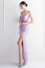Load image into Gallery viewer, Purple Spaghetti Straps Prom Dress With Feathers