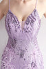 Load image into Gallery viewer, Purple Spaghetti Straps Prom Dress With Feathers