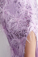 Load image into Gallery viewer, Purple Spaghetti Straps Prom Dress With Feathers