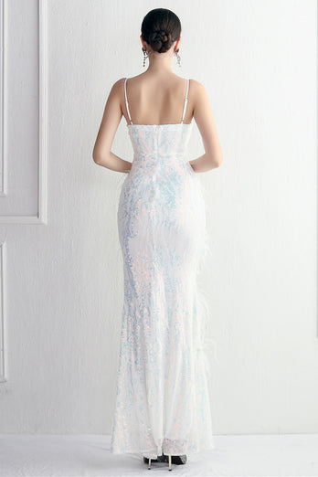 Purple Spaghetti Straps Prom Dress With Feathers