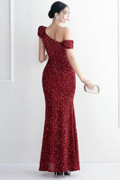Load image into Gallery viewer, Black Sequins One Shoulder Prom Dress With Slit