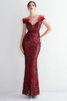 Load image into Gallery viewer, Apricot Silver Sequined Prom Dress With Feathers