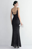 Load image into Gallery viewer, Black Spaghetti Straps V-Neck Formal Dress With Slit