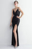 Load image into Gallery viewer, Black Spaghetti Straps V-Neck Formal Dress With Slit