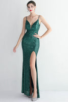 Load image into Gallery viewer, Black Spaghetti Straps V-Neck Formal Dress With Slit