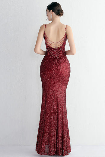 Black Spaghetti Straps V-Neck Formal Dress With Slit