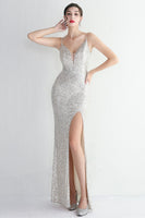 Load image into Gallery viewer, Black Spaghetti Straps V-Neck Formal Dress With Slit