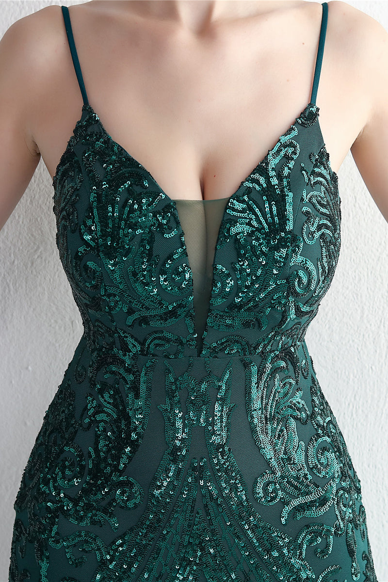 Load image into Gallery viewer, Green Spaghetti Straps Sequins Prom Dress