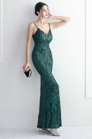 Load image into Gallery viewer, Green Spaghetti Straps Sequins Prom Dress