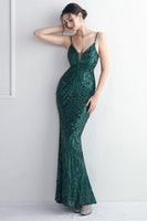 Load image into Gallery viewer, Green Spaghetti Straps Sequins Prom Dress