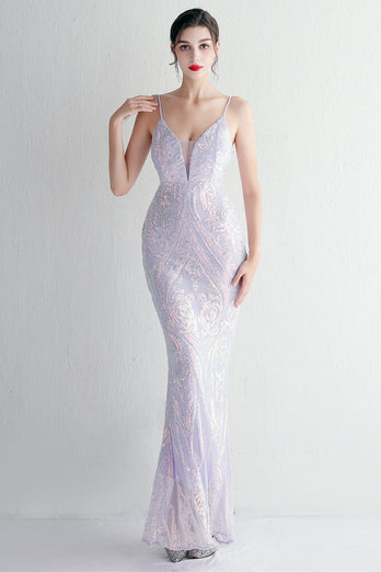 Green Spaghetti Straps Sequins Prom Dress