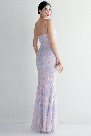 Green Spaghetti Straps Sequins Prom Dress