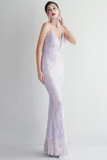 Green Spaghetti Straps Sequins Prom Dress