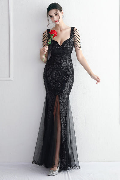 Black Sweetheart Evening Dress With Slit