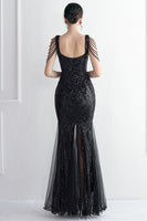Load image into Gallery viewer, Black Sweetheart Evening Dress With Slit