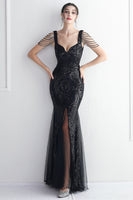 Load image into Gallery viewer, Black Sweetheart Evening Dress With Slit