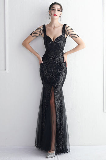 Black Sweetheart Evening Dress With Slit