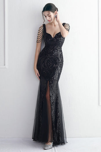 Black Sweetheart Evening Dress With Slit
