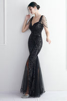 Load image into Gallery viewer, Black Sweetheart Evening Dress With Slit