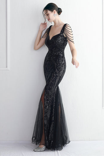 Black Sweetheart Evening Dress With Slit