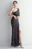 Load image into Gallery viewer, Black Sequined One Shoulder Prom Dress With Slit