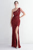 Load image into Gallery viewer, Black Sequined One Shoulder Prom Dress With Slit