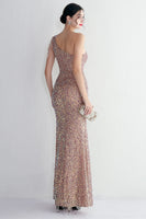 Load image into Gallery viewer, Black Sequined One Shoulder Prom Dress With Slit
