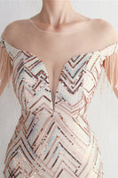 Load image into Gallery viewer, Round Neck Apricot Golden Long Prom Dress With Tassel