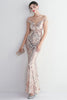 Load image into Gallery viewer, Round Neck Apricot Golden Long Prom Dress With Tassel