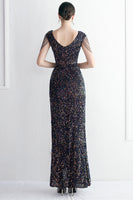 Load image into Gallery viewer, Black V-Neck Sequins Long Prom Dress With Slit