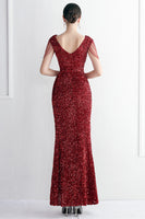 Load image into Gallery viewer, Black V-Neck Sequins Long Prom Dress With Slit