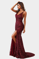 Load image into Gallery viewer, Burgundy Mermaid Spaghetti Straps Prom Dress