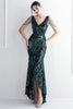 Load image into Gallery viewer, Sparkly High Low Sequined Black Golden Prom Dress