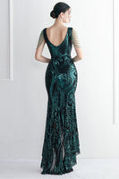 Load image into Gallery viewer, Sparkly High Low Sequined Black Golden Prom Dress