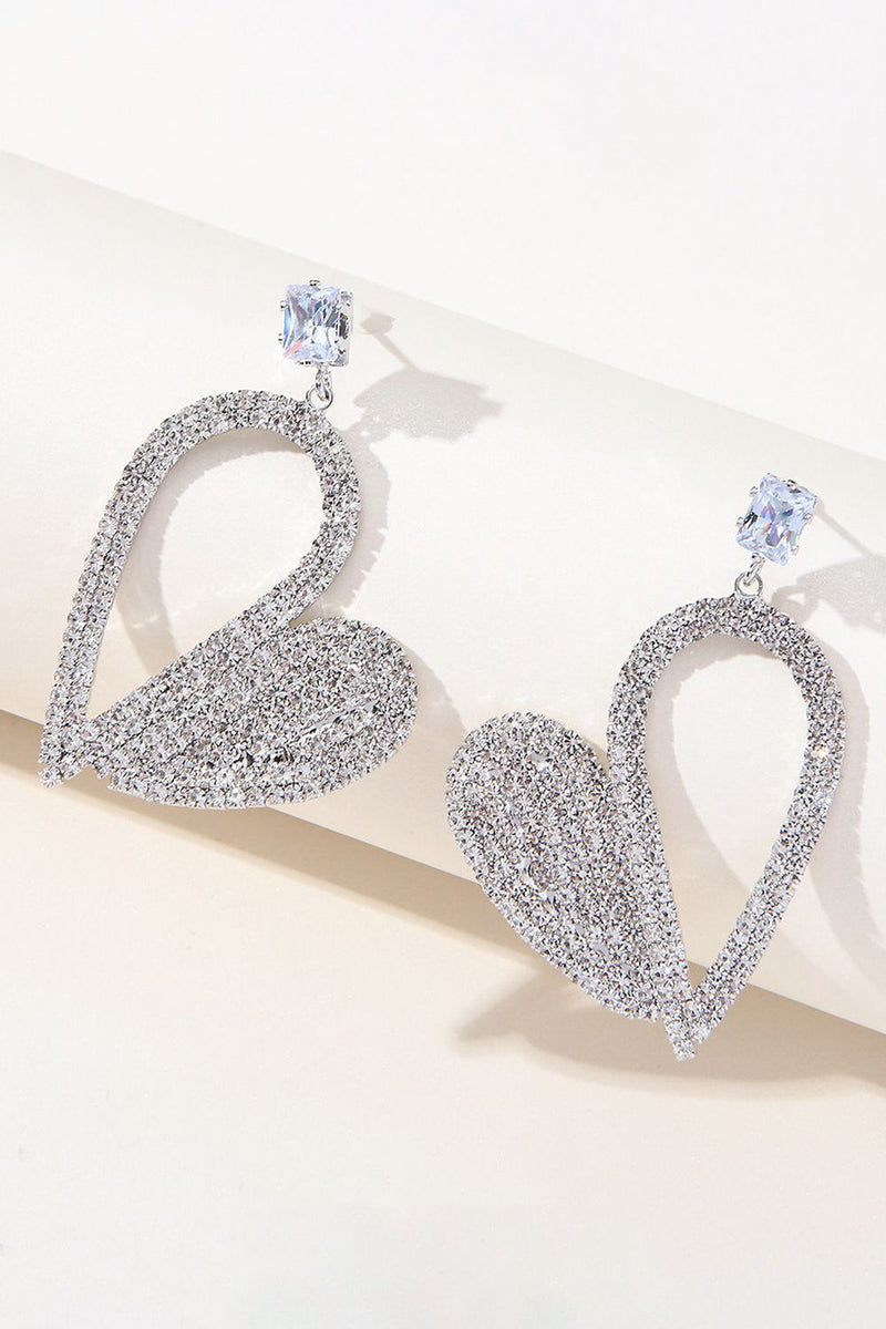 Load image into Gallery viewer, Fashion Silver Heart Rhinestone Dangling Earrings for Women