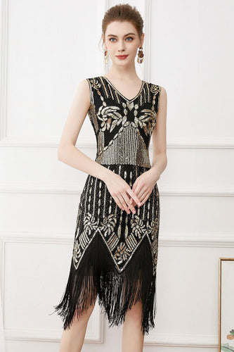 Fringes Glitter 1920s Flapper Dress with Sleeveless