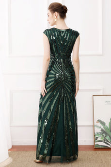 Dark Green Sequins Long 1920s Dress with Beading