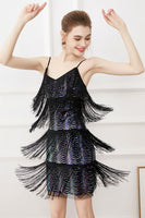 Load image into Gallery viewer, Black Fringes Spaghetti Straps Roaring 1920s Dress